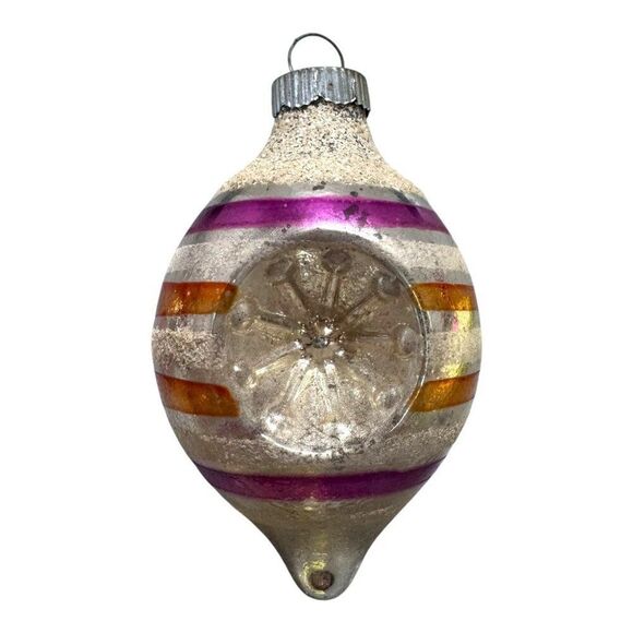 Vintage Shiny Brite Indent Poland Teardrop Lantern Glass Christmas Ornament Set - Picture 3 of 12